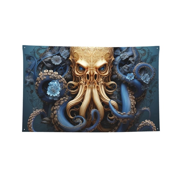 Octopus Kraken Monster Art Vintage Four Hole Decorated Banner Flag for Garden Yard Home Decoration Indoor Outdoor 2x3 Ft