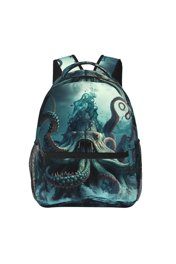 Octopus Kraken Monster Ocean Art Backpack Casual College Bag Zipper Laptop Daypack Hiking Rucksack Travel