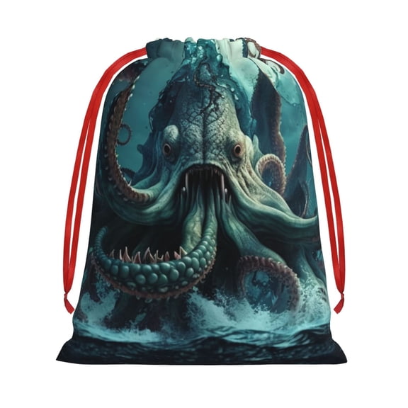 Octopus Kraken Monster Ocean Art Drawstring Gift Bag Soft Pouch Reusable Favor Bags for Christmas, Halloween, Candy, Wedding, Birthday