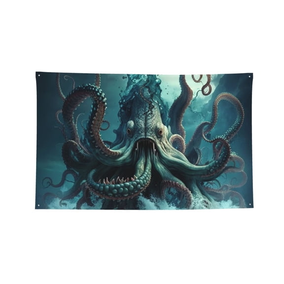 Octopus Kraken Monster Ocean Art Four Hole Decorated Banner Flag for Garden Yard Home Decoration Indoor Outdoor 2x3 Ft