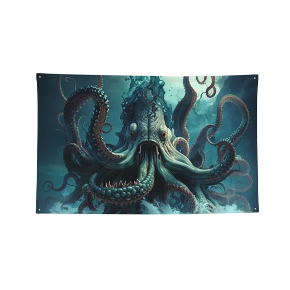 Octopus Kraken Monster Ocean Art Four Hole Decorated Banner Flag for Garden Yard Home Decoration Indoor Outdoor 3x5 Ft