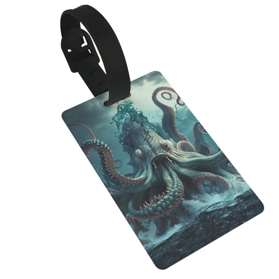 Octopus Kraken Monster Ocean Art Luggage Tags Suitcases ID Baggage Identifier Card Name Tag for Travel Backpacks Gym Bags
