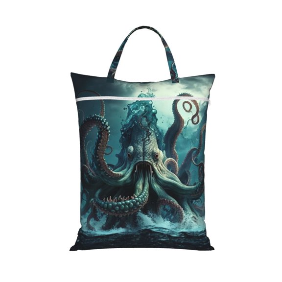 Octopus Kraken Monster Ocean Art Travel Dirty Laundry Bag 1 PC , Portable Hanging Storage Bag for Gym Camping Beach Business Trips