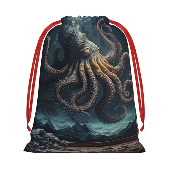 Octopus Kraken Monster Vintage Cool Drawstring Gift Bag Soft Pouch Reusable Favor Bags for Christmas, Halloween, Candy, Wedding, Birthday