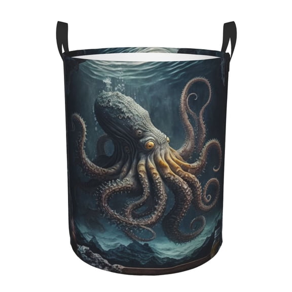 Octopus Kraken Monster Vintage Cool Foldable Laundry Hamper with Handle Storage Basket for Clothes Toys & Organizing