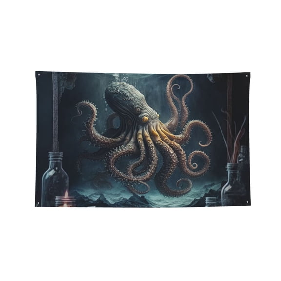 Octopus Kraken Monster Vintage Cool Four Hole Decorated Banner Flag for Garden Yard Home Decoration Indoor Outdoor 3x5 Ft