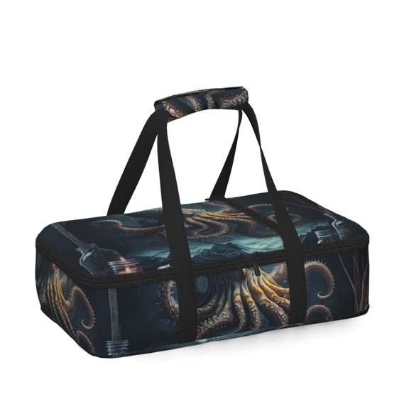 Octopus Kraken Monster Vintage Cool Insulated Casserole Carrier for Hot Cold Food, Bakeware Potluck Thermal Lunch Bag for Lasagna, Parties, Tailgating