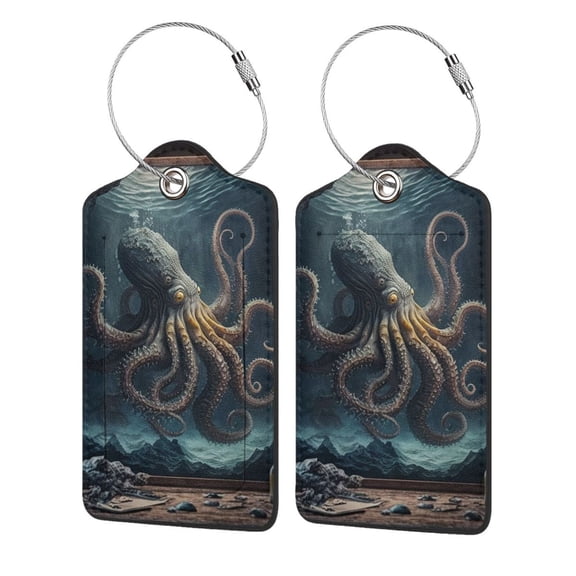 Octopus Kraken Monster Vintage Cool Luggage Tag for Suitcase 2 Pack Leather Travel Bag Baggage Identifiers Privacy Cover ID Label