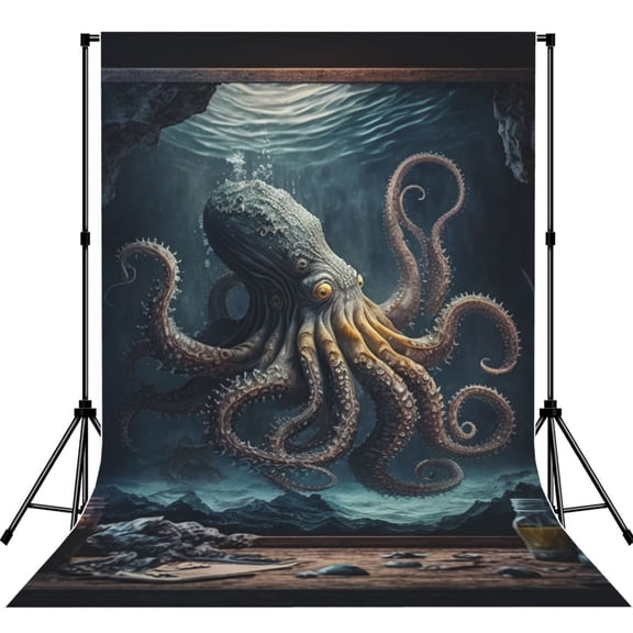 Octopus Kraken Monster Vintage Cool Photography Backdrop 5x7Ft Background for Photo Studio Video Recording Birthday Party Wedding Home Decor