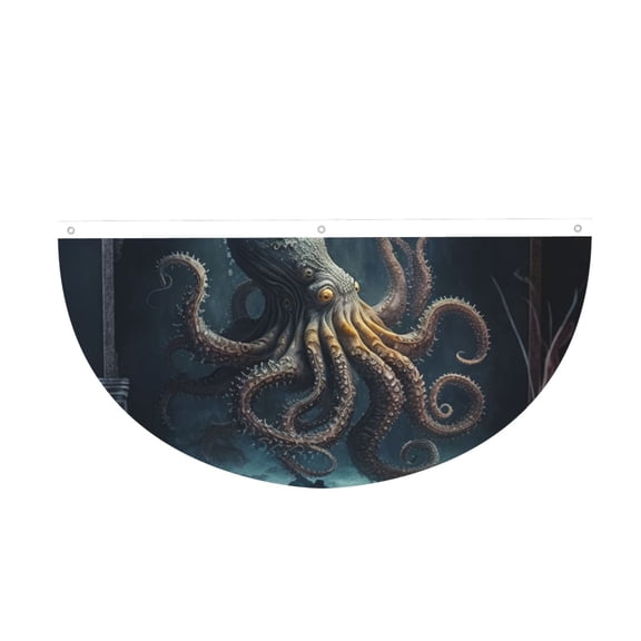 Octopus Kraken Monster Vintage Cool Semi-Circle Bunting Banner 1.5x3 Ft, Half Fan Flag for Porch Garden Party Decor, 3-Grommet Ready to Hang