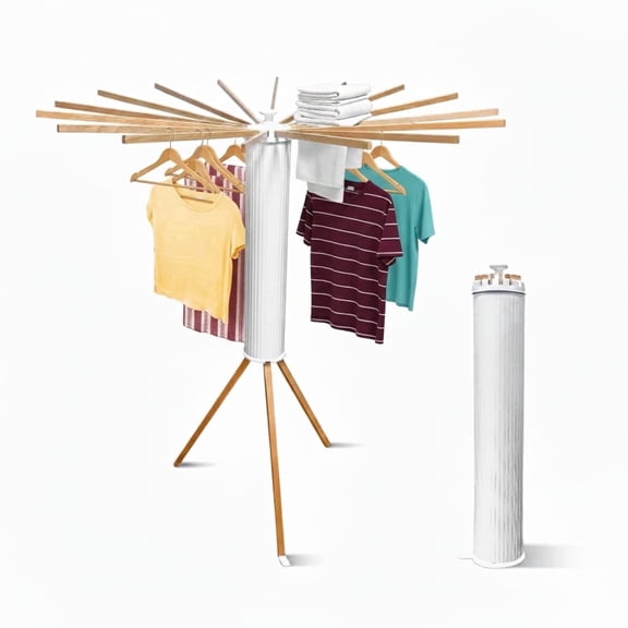 Step Up Products Octopus Laundry Drying Rack, Portable and Foldable, 16 Wooden Rods, Indoor and Outdoor Use (Wood)