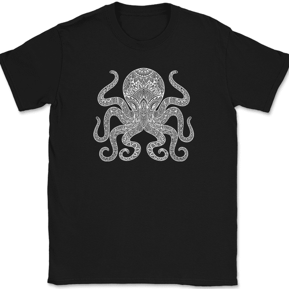 Octopus Mandala T-Shirt Deep Ocean Beautiful Pattern Gift Graphic Tee - Black, S