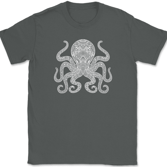 Octopus Mandala T-Shirt Deep Ocean Beautiful Pattern Gift Graphic Tee - Charcoal, S