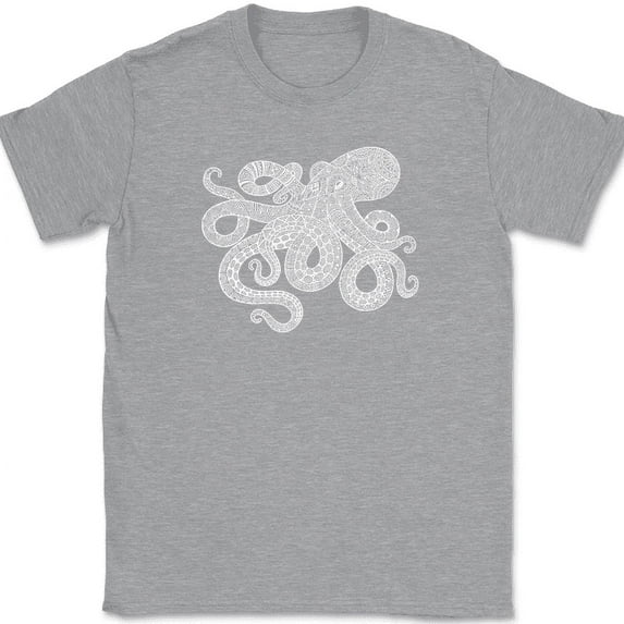Octopus Mandala T-Shirt Deep Ocean Beautiful Pattern Gift Graphic Tee - Heather Grey, 2XL