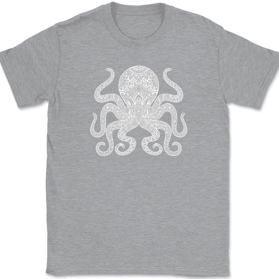 Octopus Mandala T-Shirt Deep Ocean Beautiful Pattern Gift Graphic Tee - Heather Grey, S