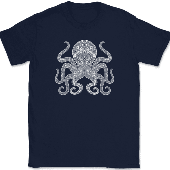 Octopus Mandala T-Shirt Deep Ocean Beautiful Pattern Gift Graphic Tee - Navy, 4XL