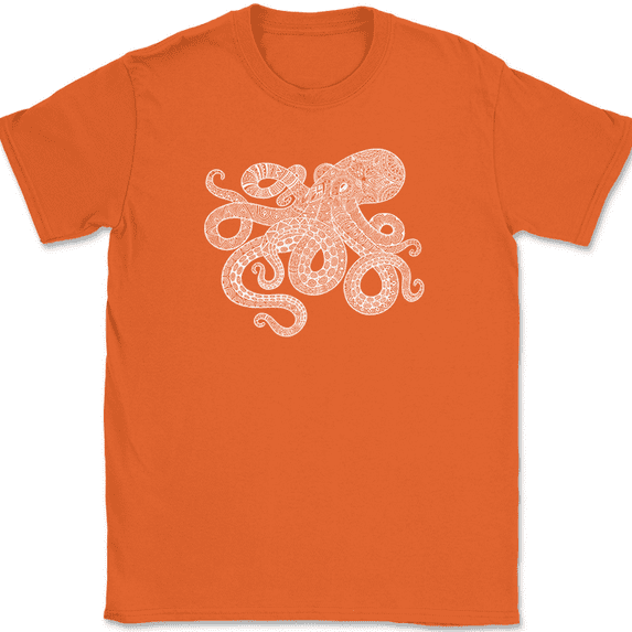 Octopus Mandala T-Shirt Deep Ocean Beautiful Pattern Gift Graphic Tee - Orange, 3XL