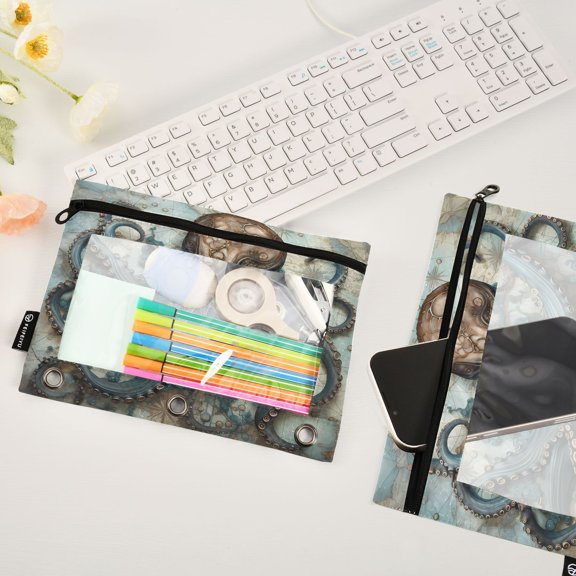 Octopus Map 2 Pack Pencil Pouches Zipper Pencil Case 3 Ring Pencil Pouch Cosmetic Bag