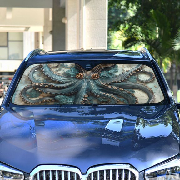 Octopus Map Automotive Front Car Windshield Sun Shade Reflector Foldable for Front Fit for Cars Truck SUVs