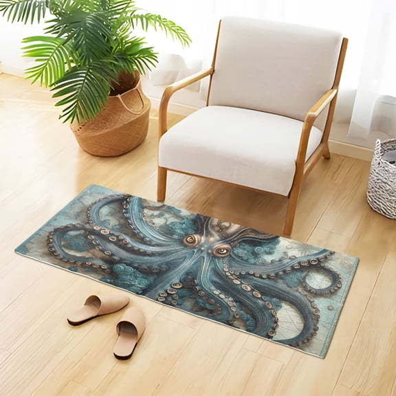 Octopus Map Bathroom Rug Non Slip Bathroom Mats Entry Door Soft Carpets for Kitchen Bedroom Living Room 39x20 inch