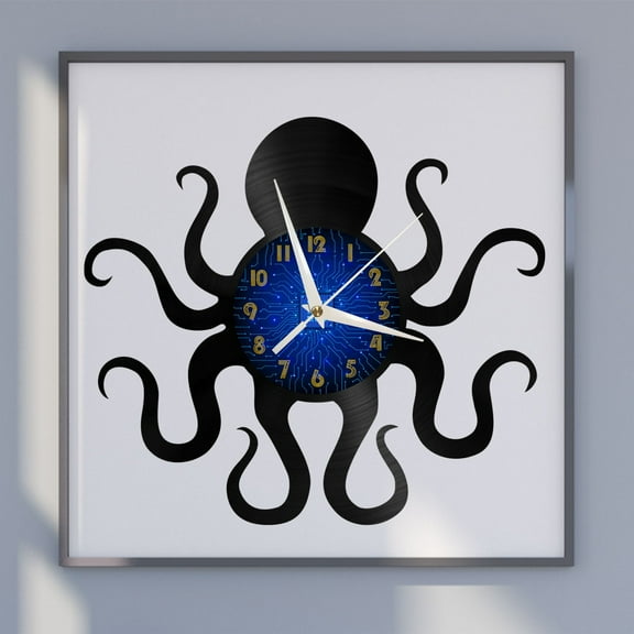 Octopus Marine Life 12 Inch Vinyl Record Wall Clock - Silent, Creative, and Unique Clock for Living Room, Entryway, or Bedroom Decor - Perfect Gift Idea(12 inchs B without LED)