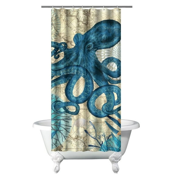 Octopus Marine Life Shower Curtain - Tropical Ocean Theme Water Resistant Fabric, Washable Reusable Bathroom Decor with Underwater Sea Creatures,36x72in