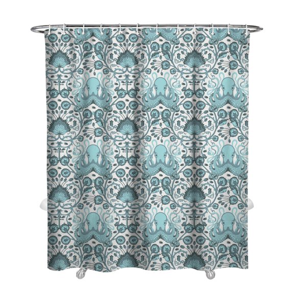 Octopus Marine Life Shower Curtain - Tropical Ocean Theme Water Resistant Fabric, Washable Reusable Bathroom Decor with Underwater Sea Creatures,72x84in