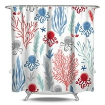 Octopus Marine Life Shower Curtain - Tropical Ocean Theme Water Resistant Fabric, Washable Reusable Bathroom Decor with Underwater Sea Creatures,84x72in