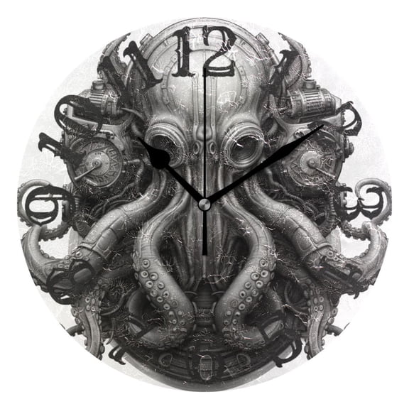 Octopus Mask 10 inch Wall Clocks Non Ticking Easy to Read Battery Decorative for Home Bathroom Kitchen Bedroom Living Room