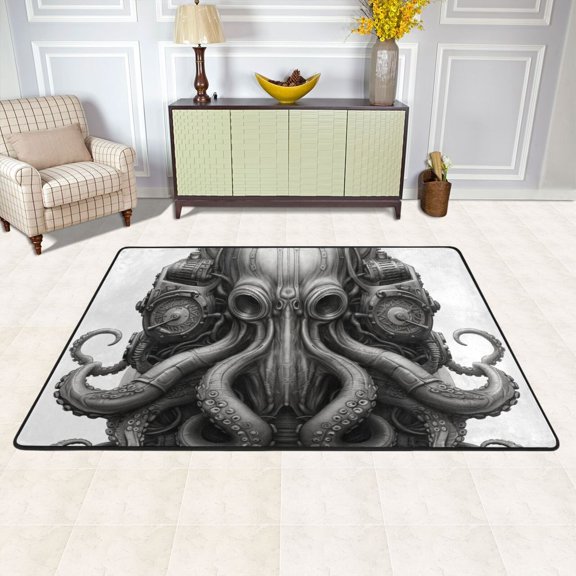Octopus Mask Area Rug Washable 72 x 48 Floor Carpet Mat Non Slip for Bedroom Living Room Kids Room Home Decor