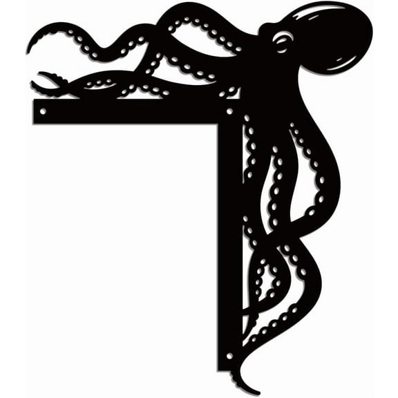 Octopus Metal Door Frame Decoration 11x12.6 Inch Octopus Metal Wall Art Decor Black Ocean Theme Corner Sign with Double Sided Silhouette for Indoor Outdoor Door Window Shelf Table Corner