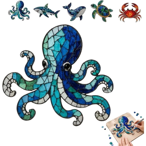 Octopus Mosaic Kit, Beginner-Friendly DIY Glass Craft with Step-by-Step Instructions, 3D Sea Creature Mosaic Art Project, Relaxing Home Decor Craft Gift