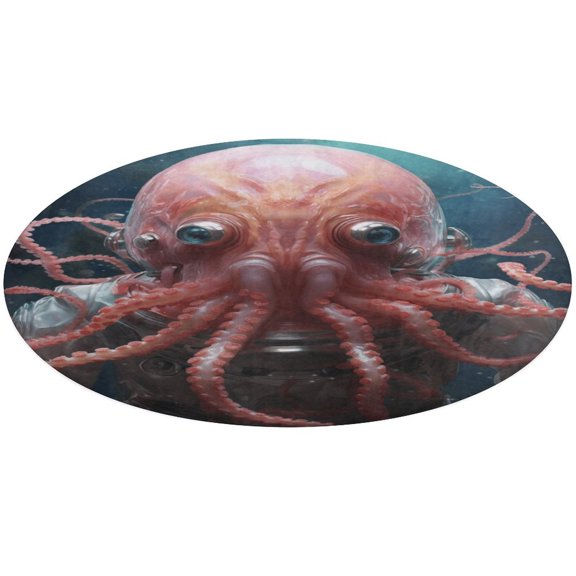 Octopus in The Mysterious Ocean Floral Medallion Round Rug - Small Round Area Rug, Soft Non-Slip Machine Washable Bedroom Mat Indoor Accent Entry Carpet for Office Desk Dorm Hallway