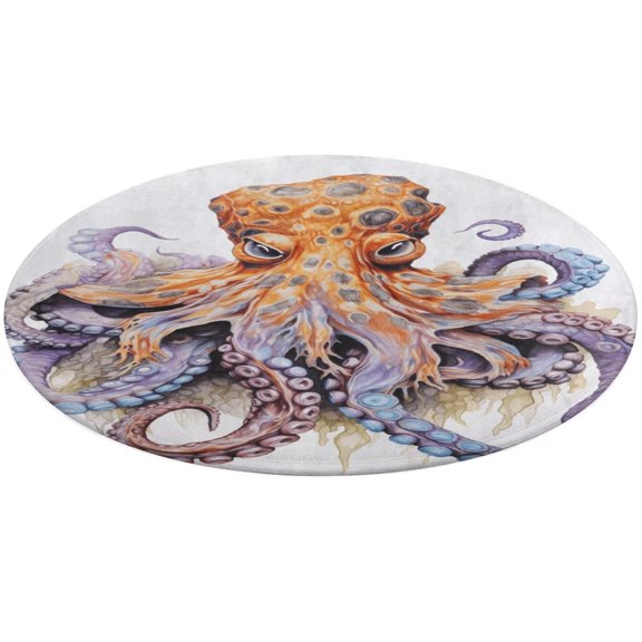 Octopus in The Mysterious Ocean Floral Medallion Round Rug - Small Round Area Rug, Soft Non-Slip Machine Washable Bedroom Mat Indoor Accent Entry Carpet for Office Desk Dorm Hallway