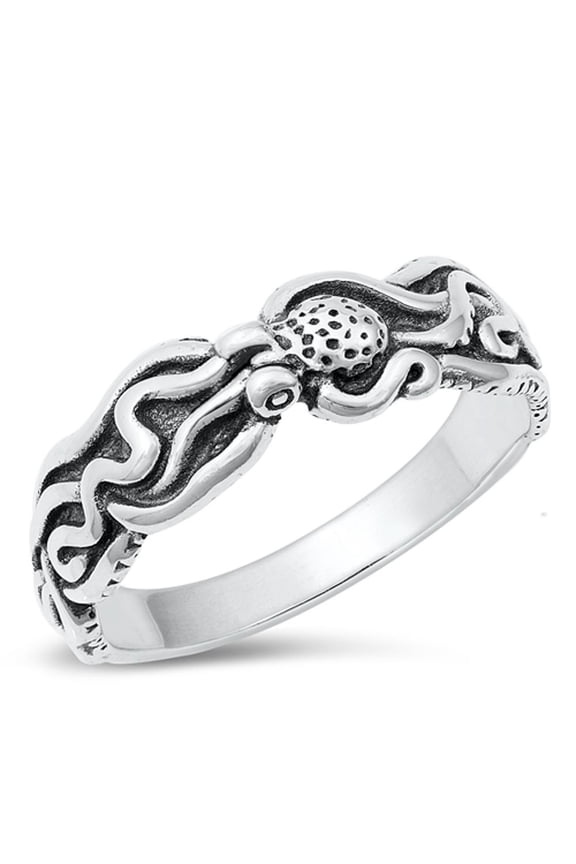 Octopus Mystery Ocean Creature Ring .925 Sterling Silver Band Jewelry Female Male Unisex Size 10
