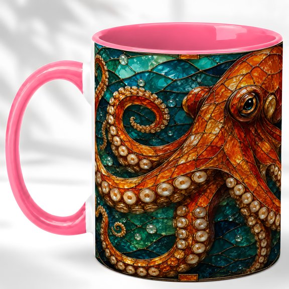 Octopus Ocean Coffee Mug, Sea Life Mug, Ceramic 11 oz