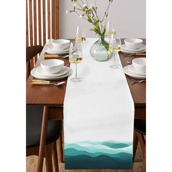 Octopus Ocean Coral Sea Monster Table Runner 13x36in Non-Slip Cotton Linen Table Runners, Underwater World Vintage Letter Dresser Scarves TableRunner for Dinner Kitchen Dining Wedding Party