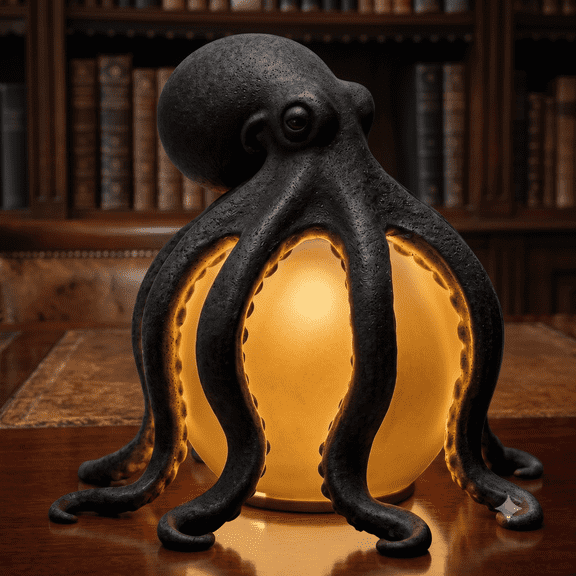 Octopus Ocean Decor Table Lamp, Sculptural Octopus Resin Lamp with Warm LED Glow, Coastal Nautical Decorative Accent Light for Bedroom, Living Room, Desk, Shelf & Beach House
