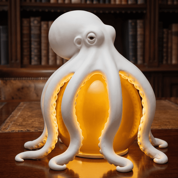Octopus Ocean Decor Table Lamp, Sculptural Octopus Resin Lamp with Warm LED Glow, Coastal Nautical Decorative Accent Light for Bedroom, Living Room, Desk, Shelf & Beach House