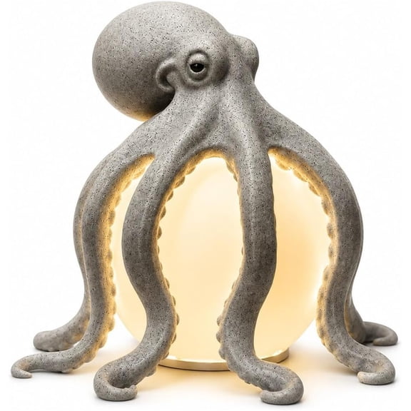 Octopus Ocean Decor Table Lamp - Sculptural Octopus Resin Lamp with Warm LED Glow
