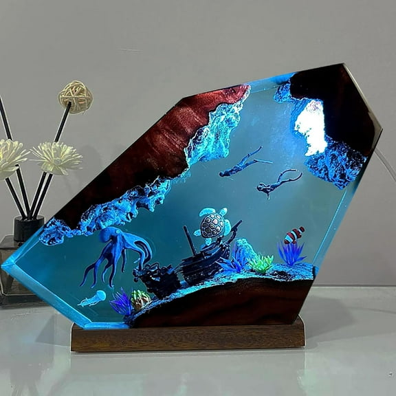 Octopus Ocean Resin Lamp - Handmade Resin Night Light with USB Port, Variable Lights, Octopus Gifts and Decor, Ocean Enthusiast Collectibles, Unique Birthday Gifts for Father Him Her (6"x4")