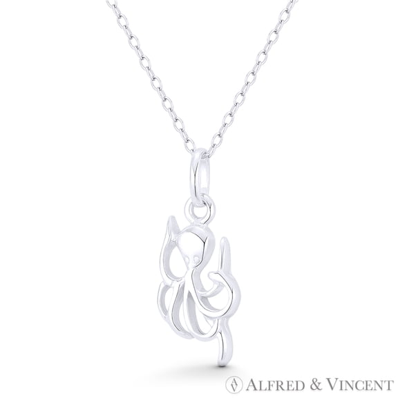 Octopus Ocean Sealife Charm 24x10mm (0.9x0.4in) Pendant & Chain Necklace in .925 Sterling Silver