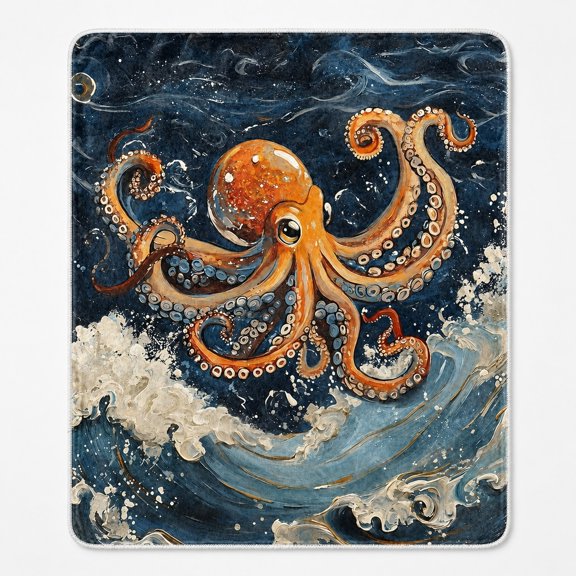 Octopus Ocean Sherpa Throw Blanket, Soft Polyester Fleece with Sherpa Back, Multicolor