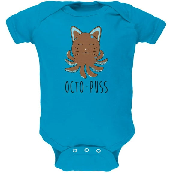 Octopus Octo-Puss Cat Funny Soft Baby One Piece Turquoise 9-12 M