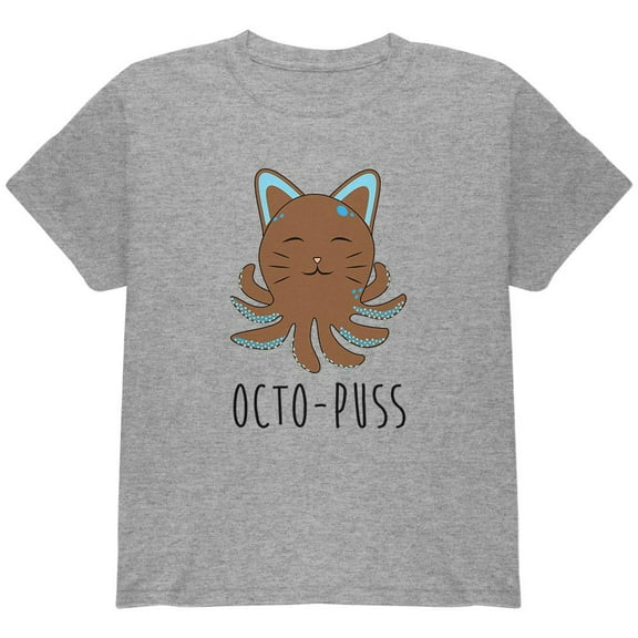 Octopus Octo-Puss Cat Funny Youth T Shirt Heather Youth X-SM