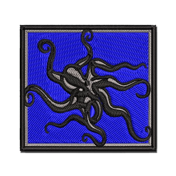 Octopus Old Timey Sketch Applique Multi-Color Embroidered Iron-On Patch - 3 Inch Medium