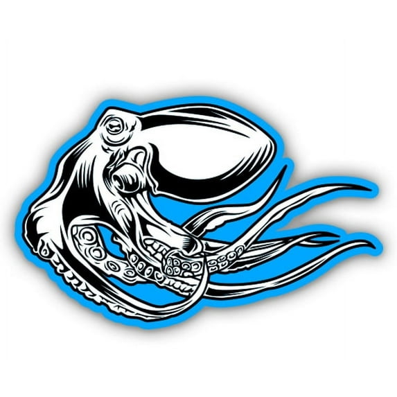 Octopus On Blue - 3" Vinyl Sticker - For Car Laptop Water Bottle Phone - Waterproof Decal