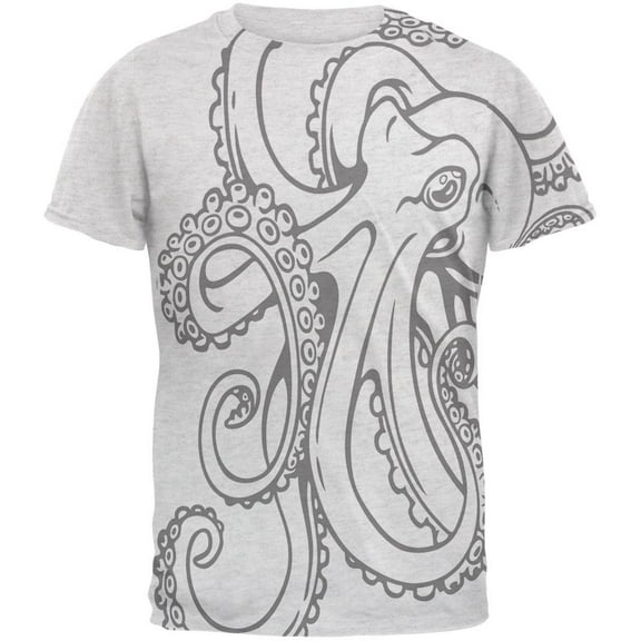 Octopus Outline Mens T Shirt Heather White X-LG