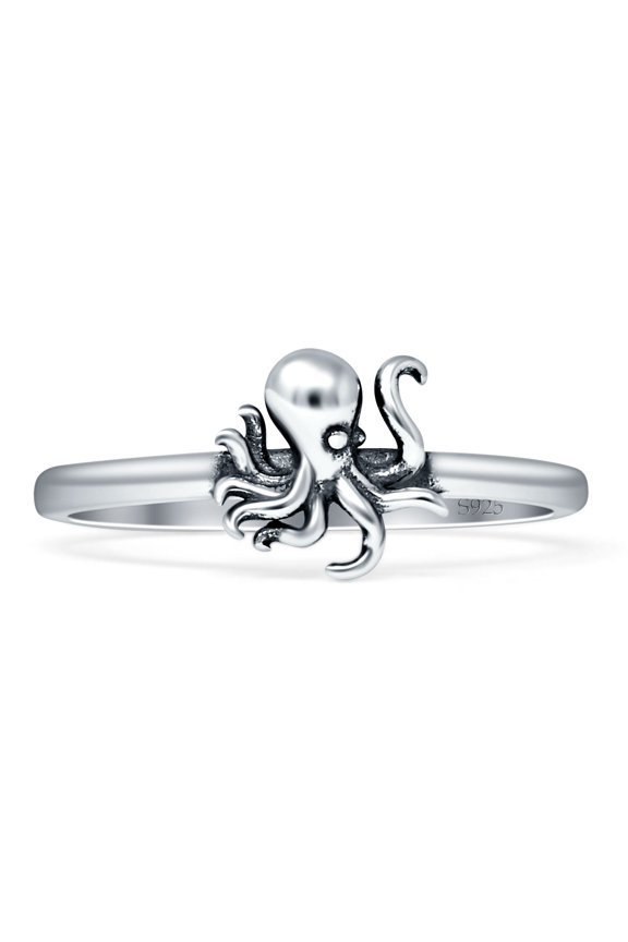 Octopus Oxidized Ring 925 Sterling Silver Size 10
