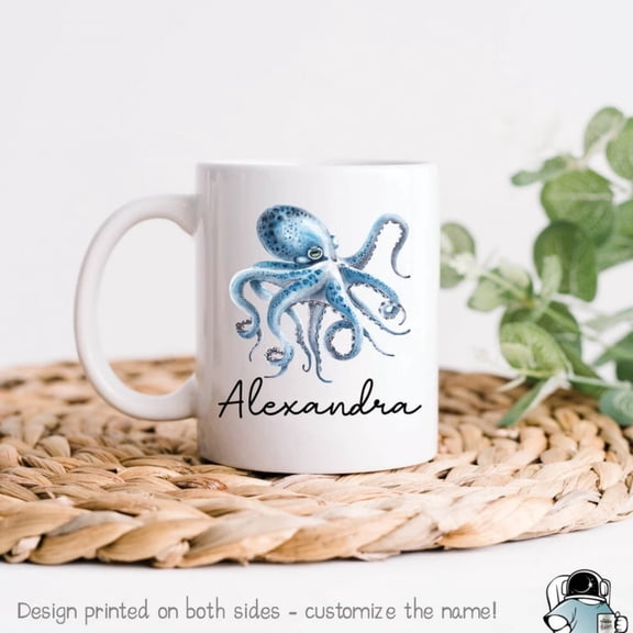Octopus Pernalized Name Coffee Mug, Octopus Mug, Custom Marine Ocean Gift, Beach Lover Gift.